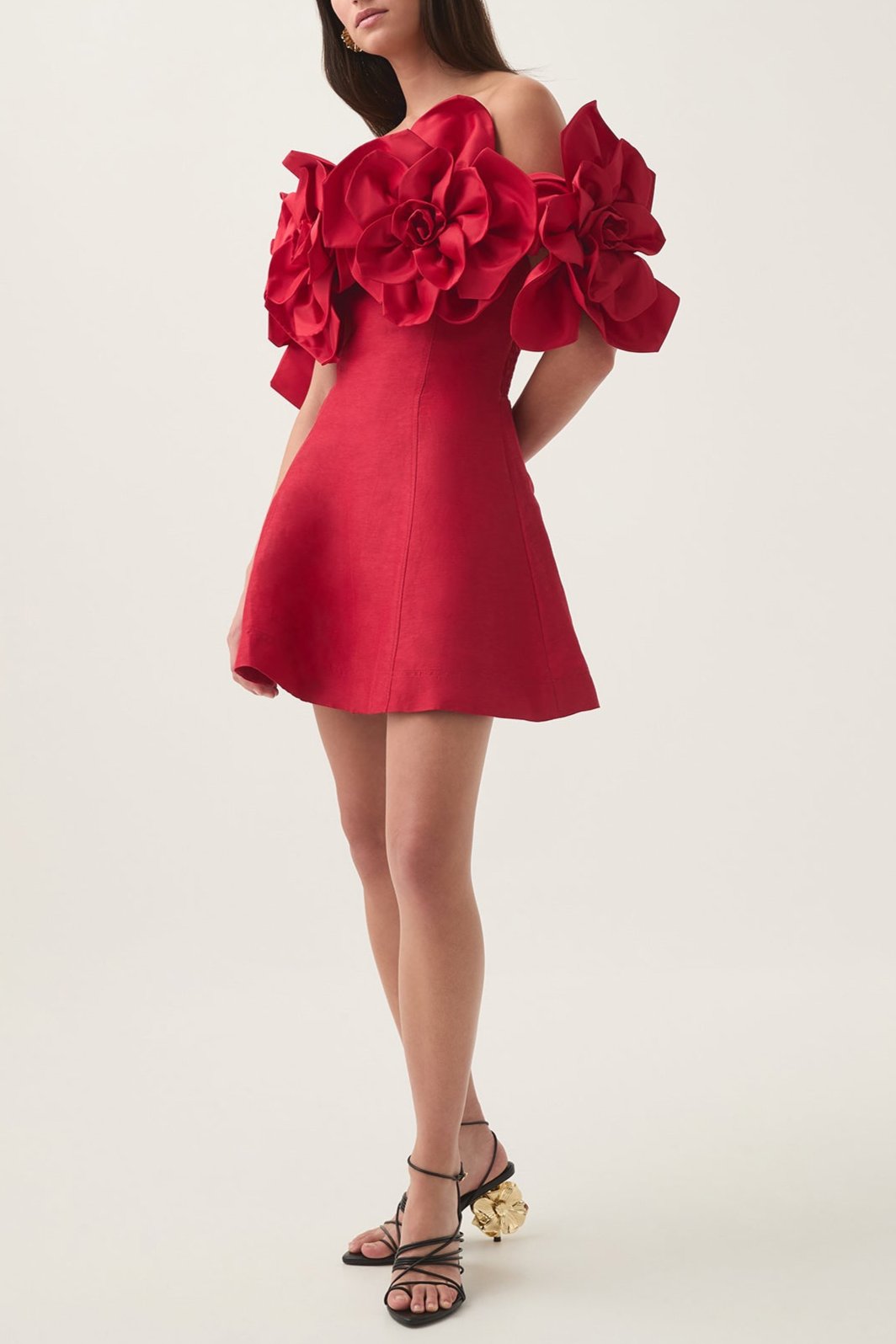 ETTA STRAPLESS RED MINI DRESS, FLORAL PARTY