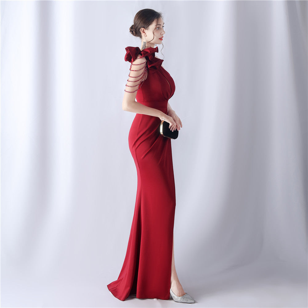CRYSTAL BEADED A-LINE FORMAL DRESS