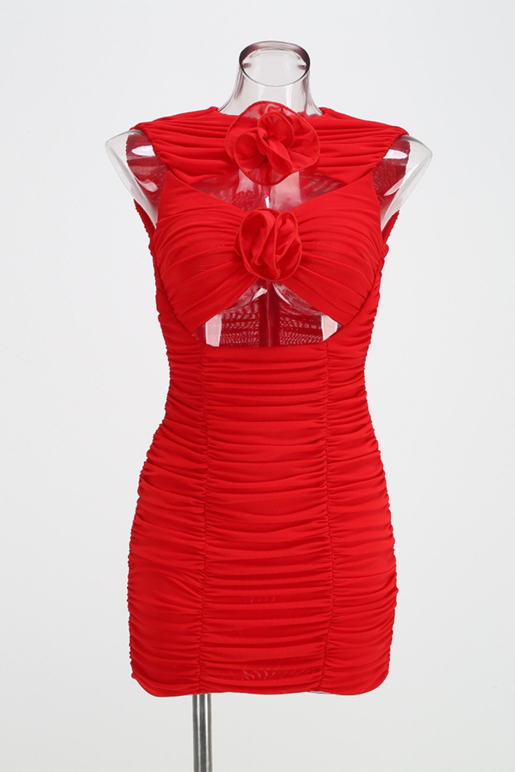 RED CUTOUT FLORAL MINI DRESS FOR PARTY