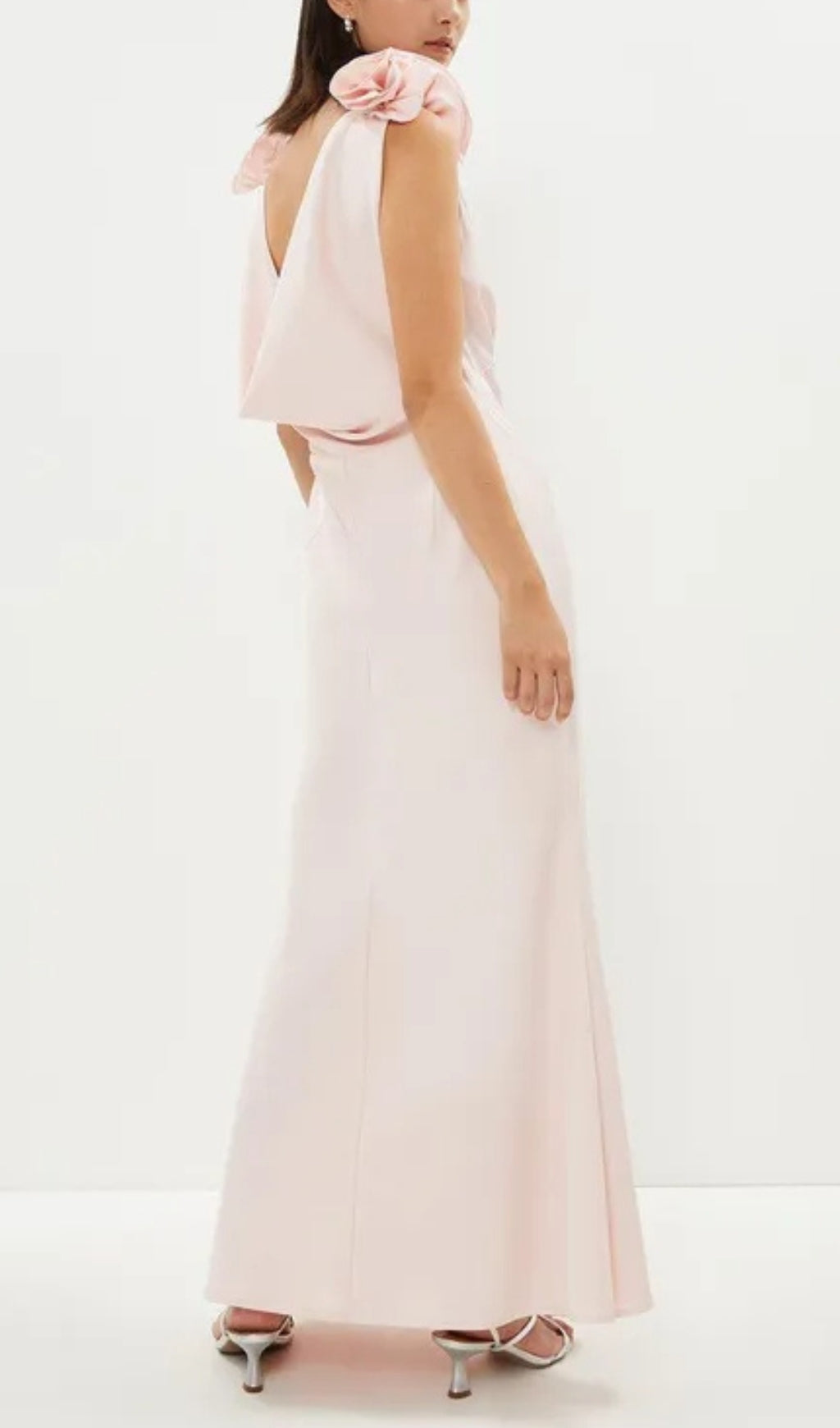 PETITE COWL BACK MAXI DRESS, SHOULDER DETAIL, FORMAL