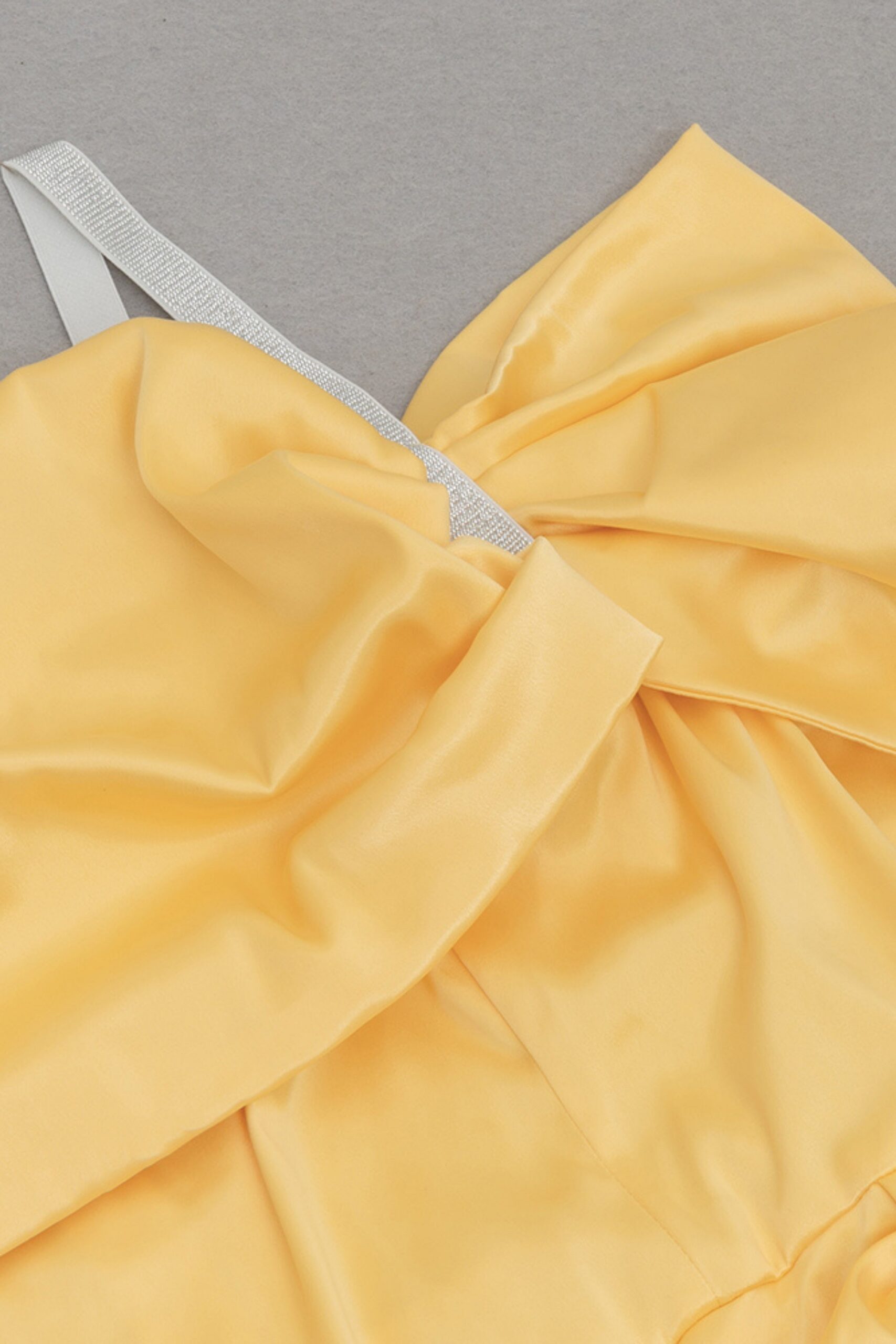 SATIN DRAPE HIGH SPLIT YELLOW MIDI DRESS