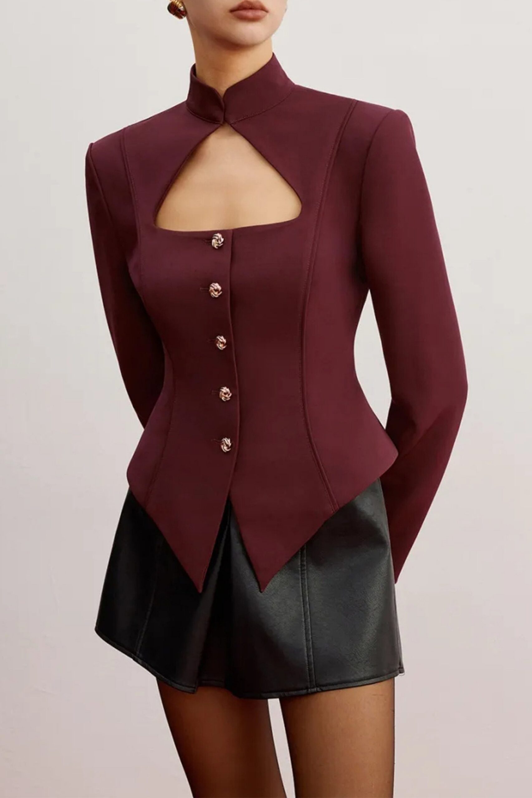 CUTOUT STAND COLLAR BLAZER | PARTY OVERSIZED BLAZER