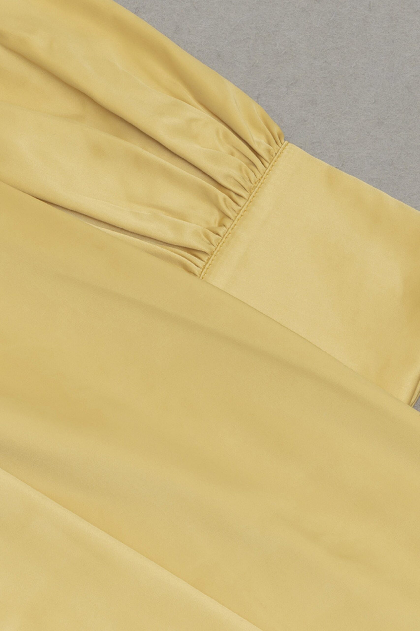 SATIN LONG SLEEVE MIDI DRESS, YELLOW, ELEGANT PARTY