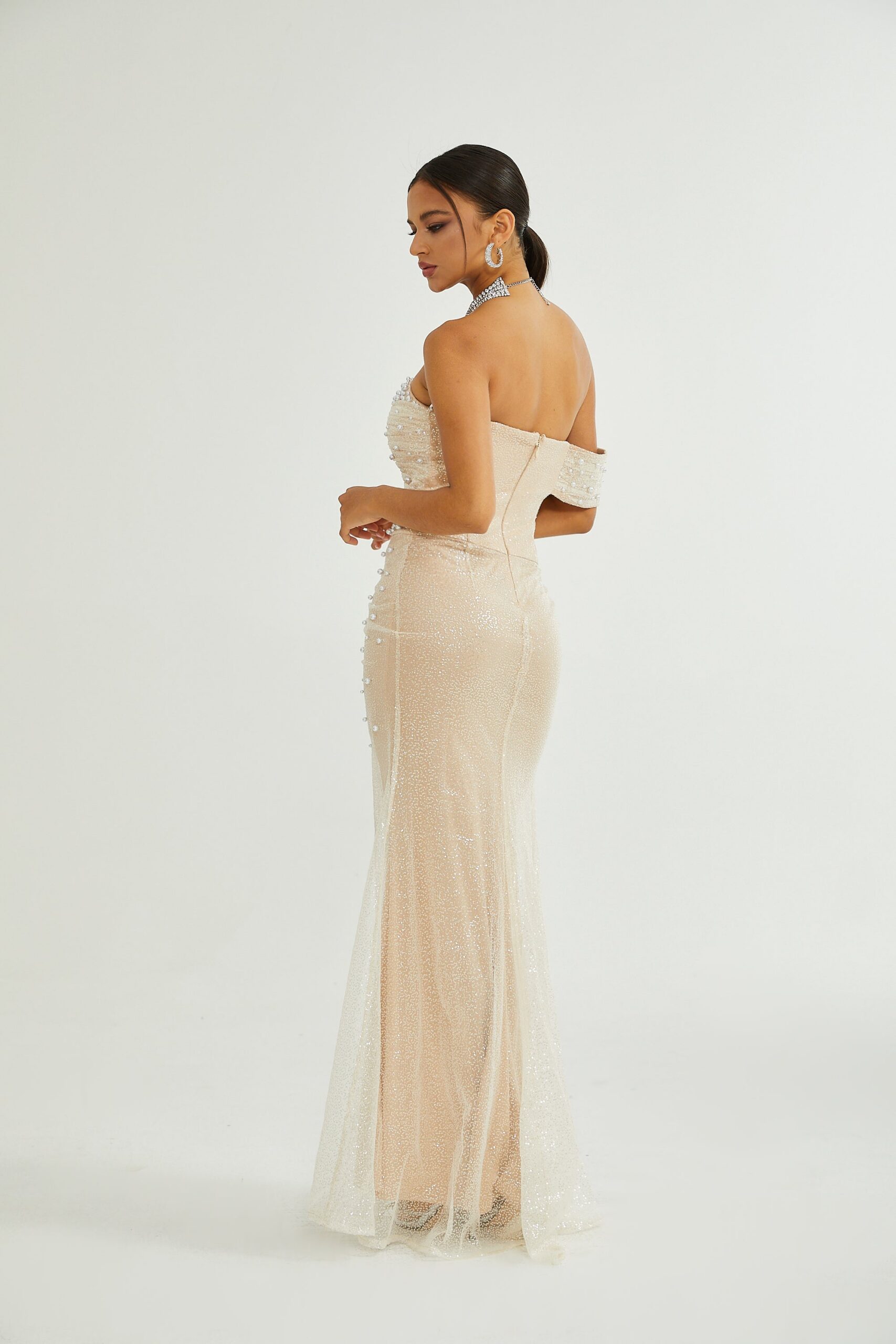 SABINE FAUX PEARL MAXI DRESS - ELEGANT EVENING