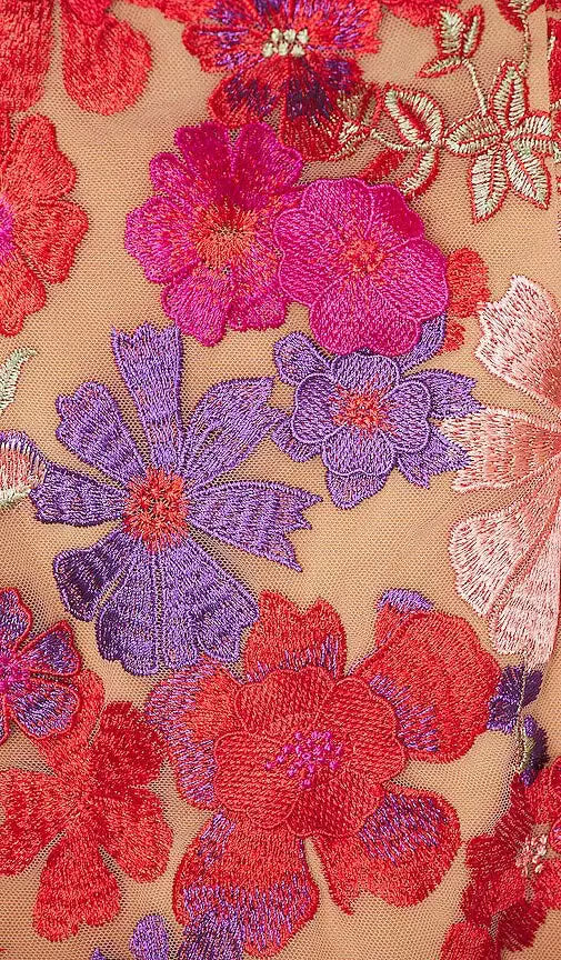 EMBROIDERED APPLIQUE RED SLIM MINI DRESS