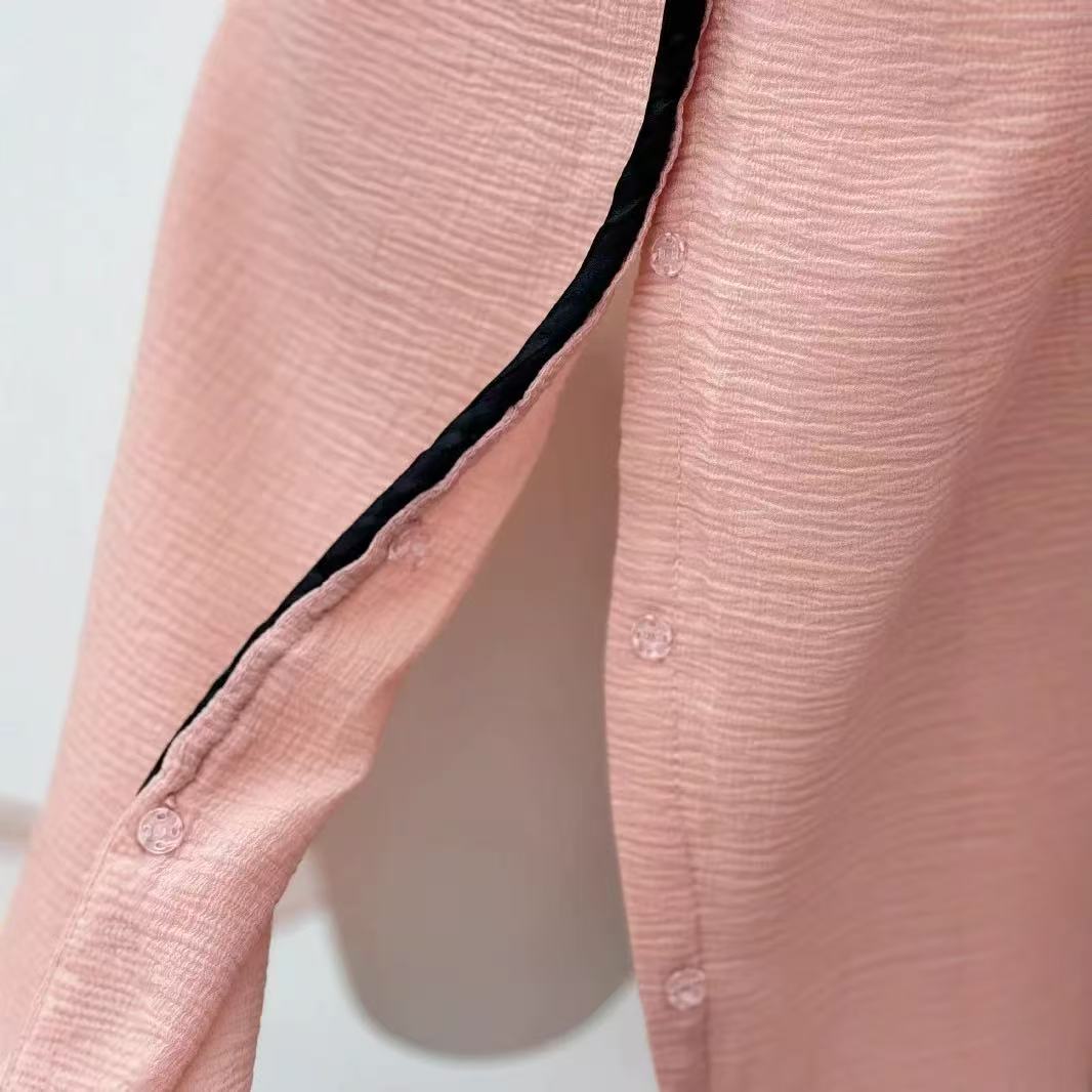 LAYER TRIM CHIFFON SHIRT MINI DRESS PINK