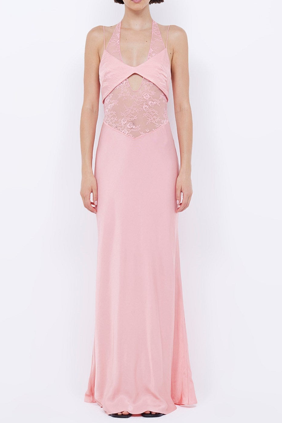 TIFFANY PINK LACE HALTER MAXI DRESS FOR WEDDING