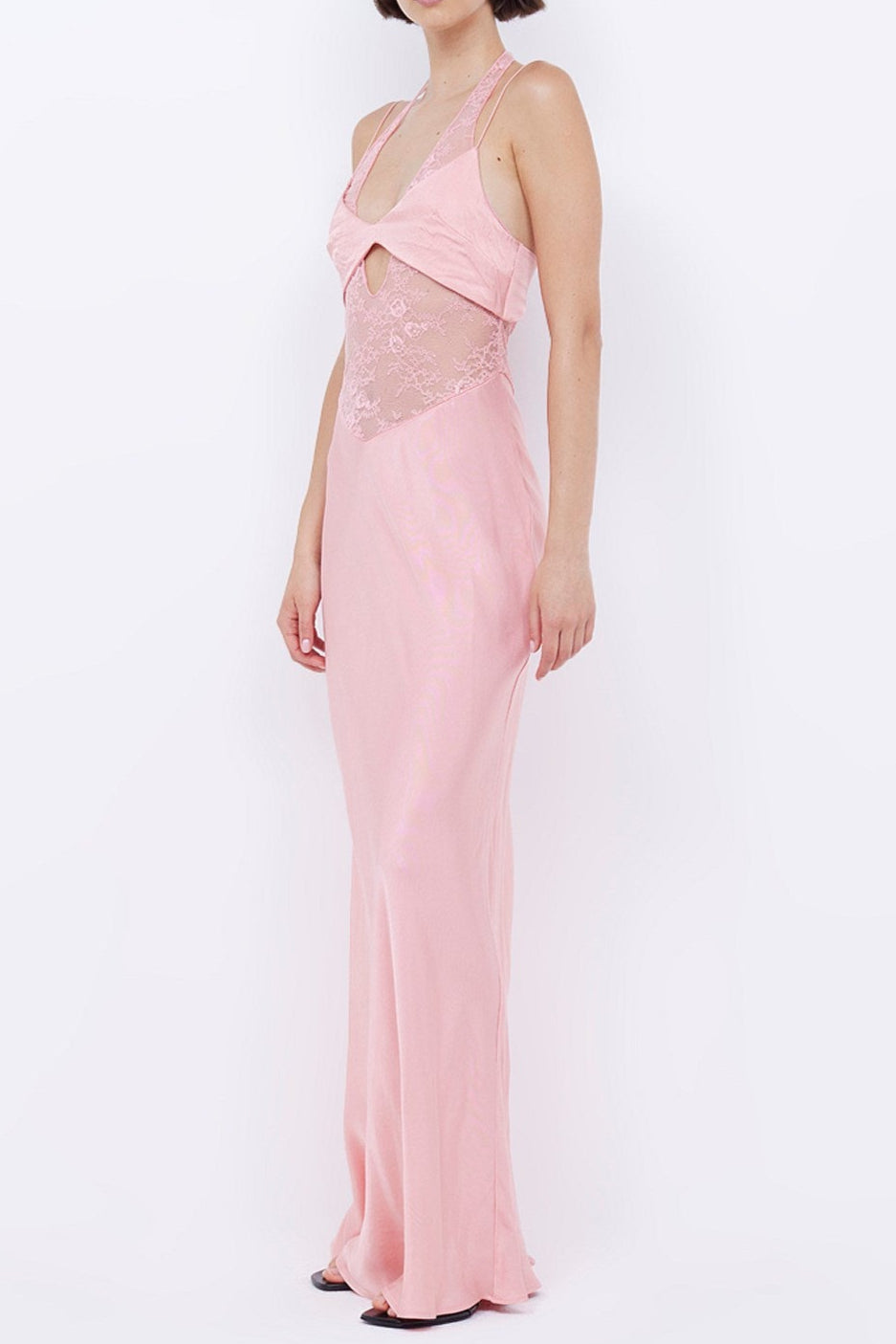 TIFFANY PINK LACE HALTER MAXI DRESS FOR WEDDING