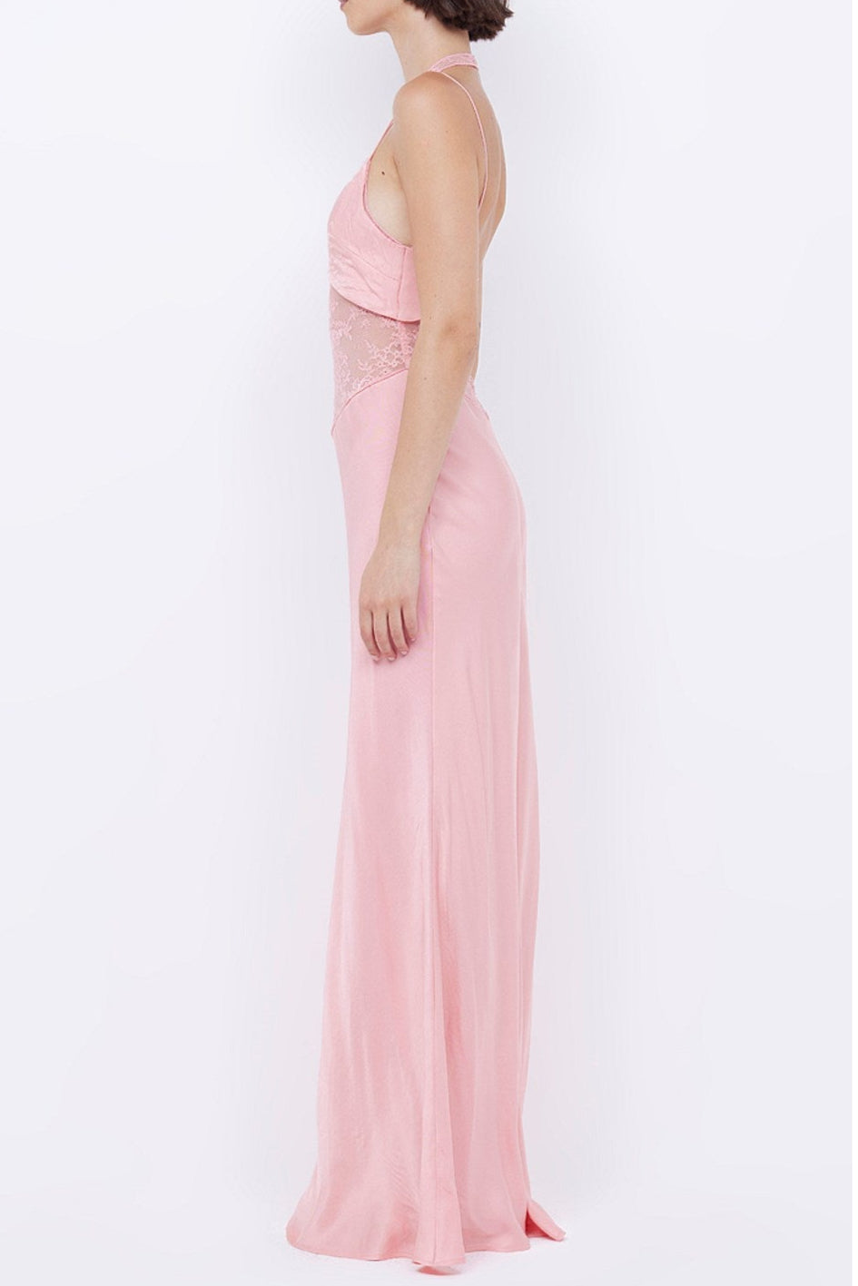 TIFFANY PINK LACE HALTER MAXI DRESS FOR WEDDING