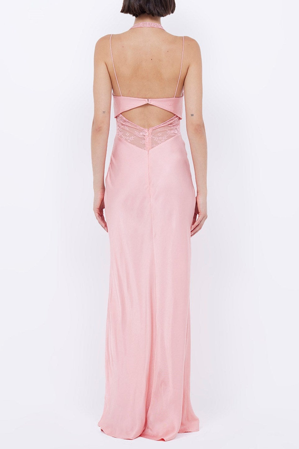 TIFFANY PINK LACE HALTER MAXI DRESS FOR WEDDING