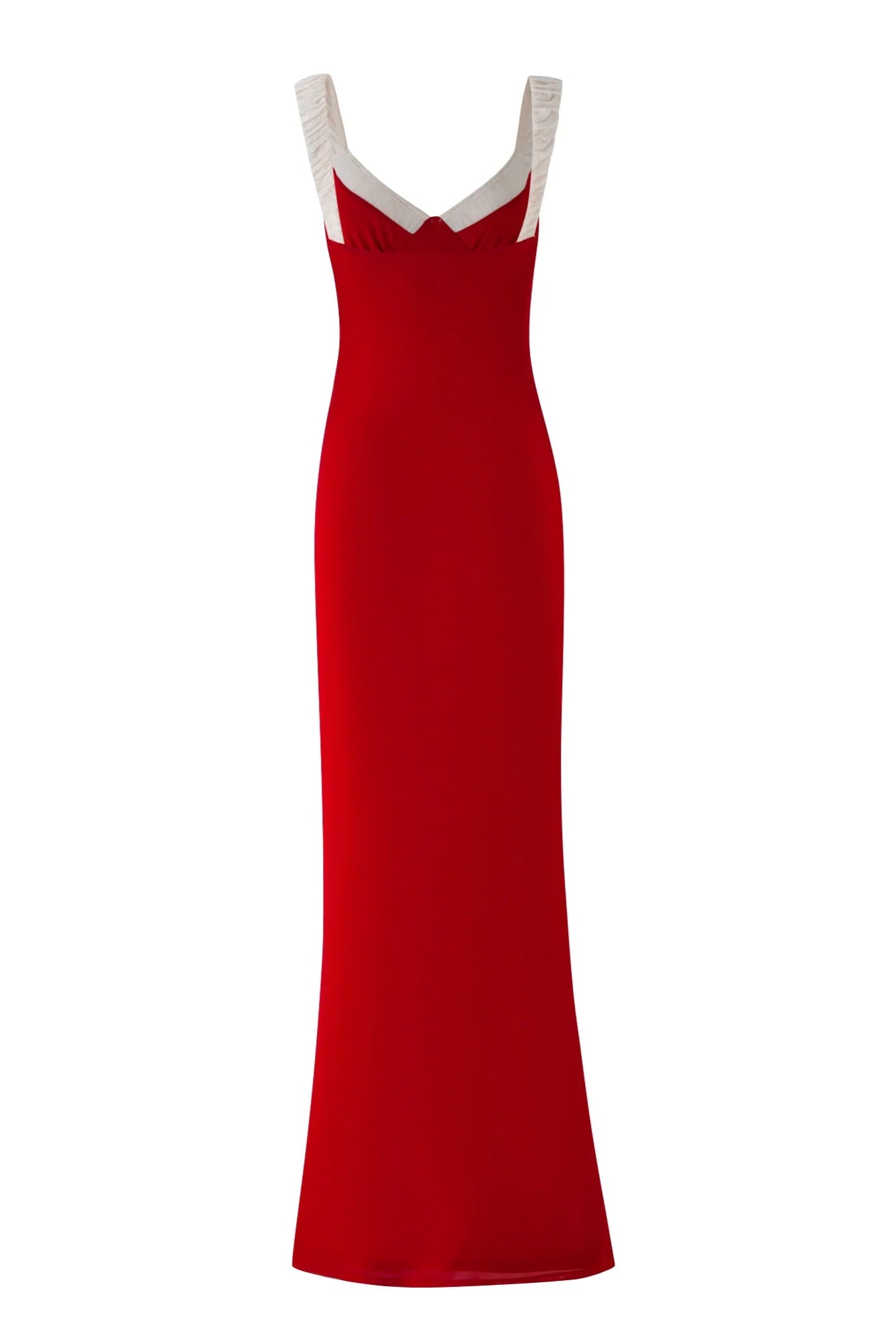RED V-NECK BUSTIER MAXI DRESS FOR PARTIES