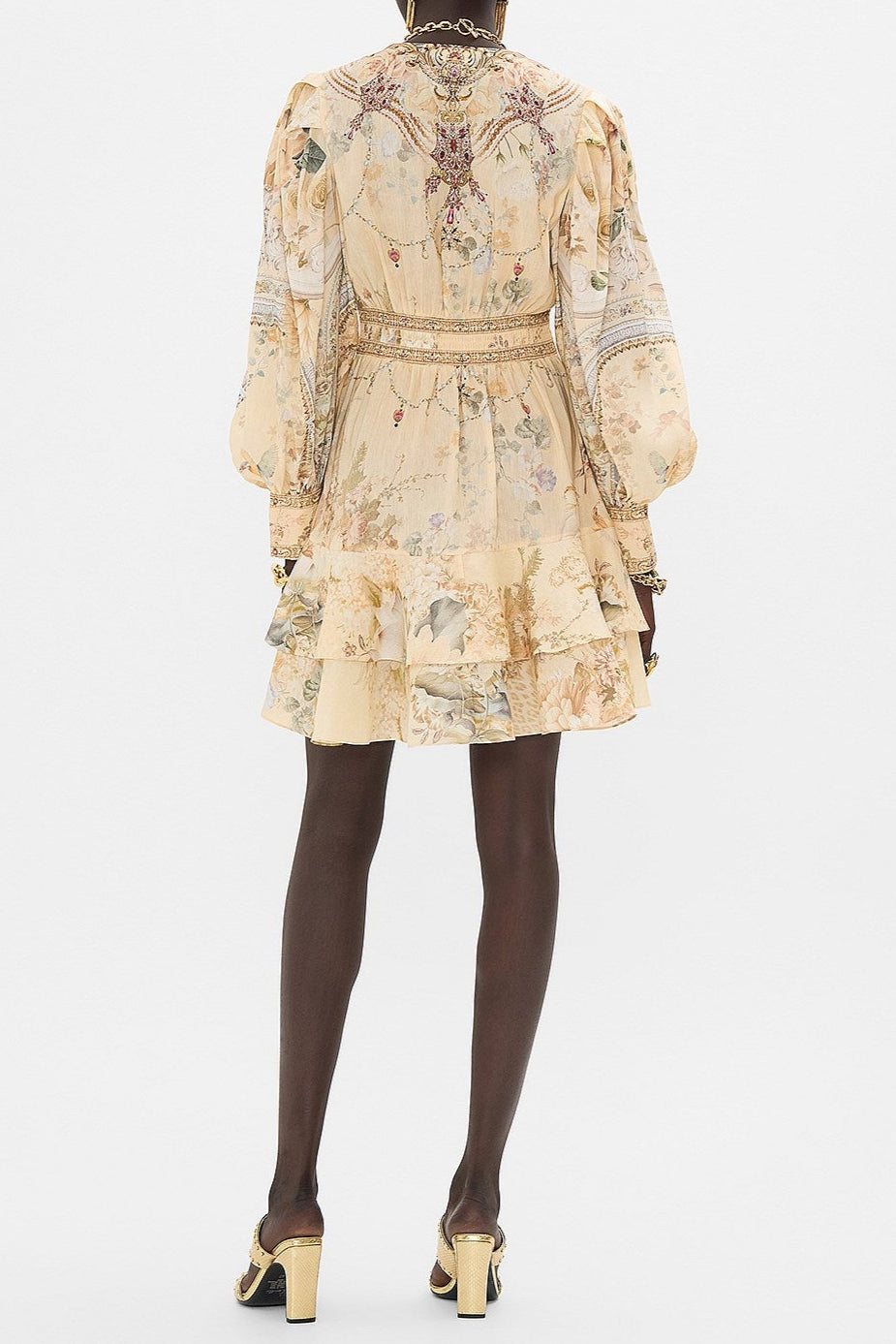 V-NECK FLORAL SILK MINI DRESS FOR PARTY