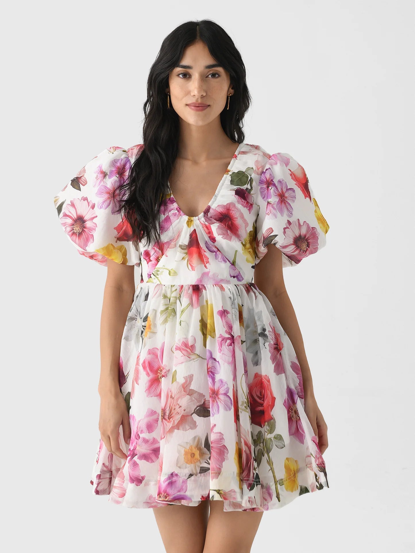 VANESSA PUFF SLEEVE FLEUR MINI DRESS, FLORAL PARTY