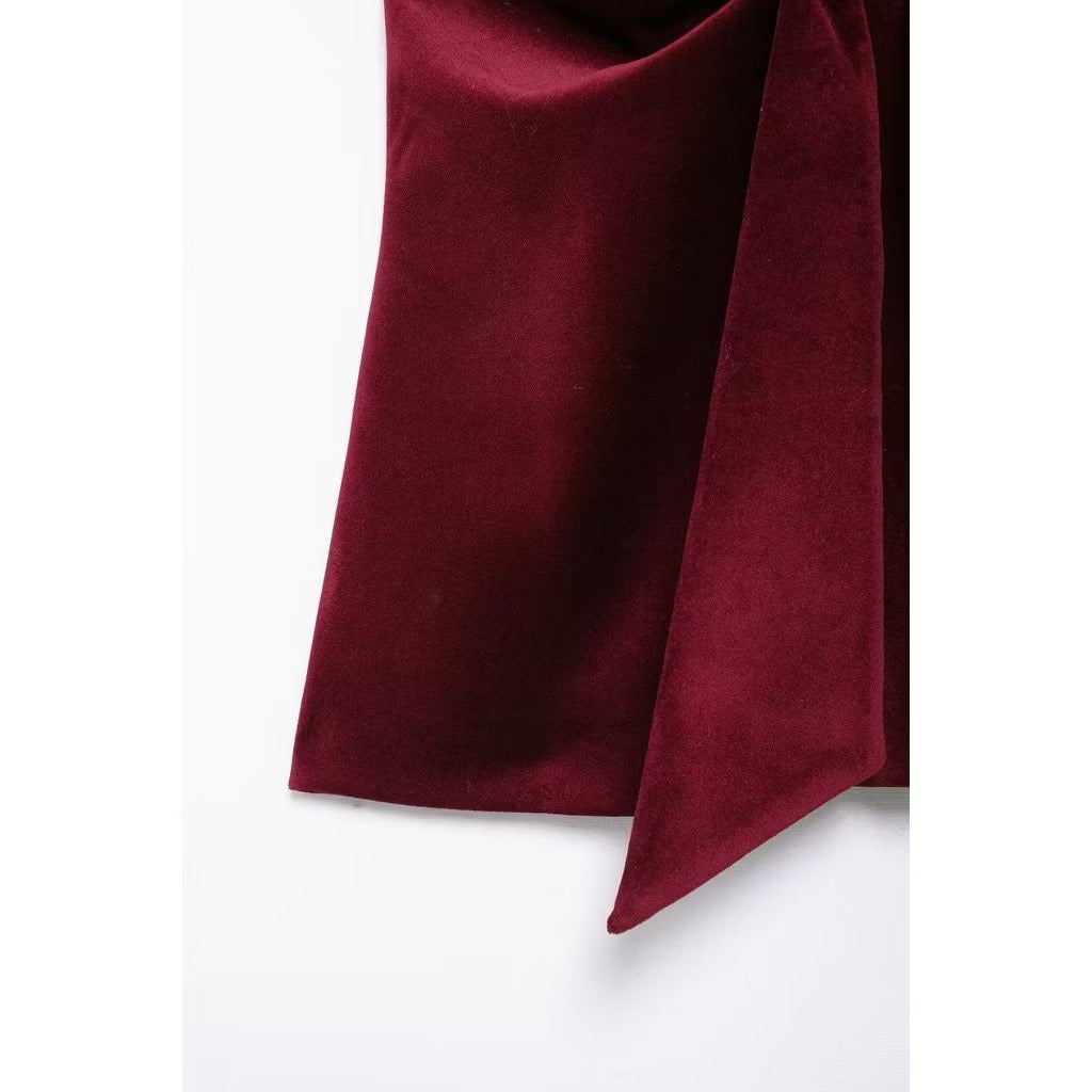 MILAN VELVET TOP IN WINE RED - V-NECK EVENING BLOUSE