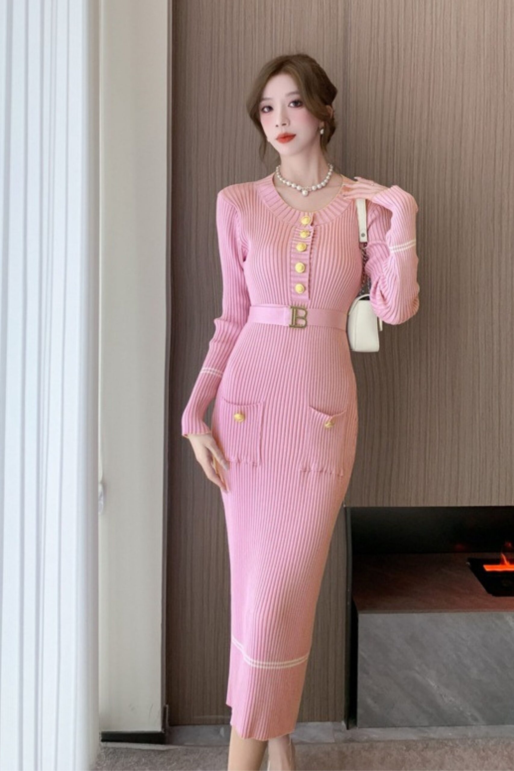 27_01ab5028-458e-4394-95f1-2317d4e2e32a METAL BUTTON JERSEY MIDI DRESS PINK