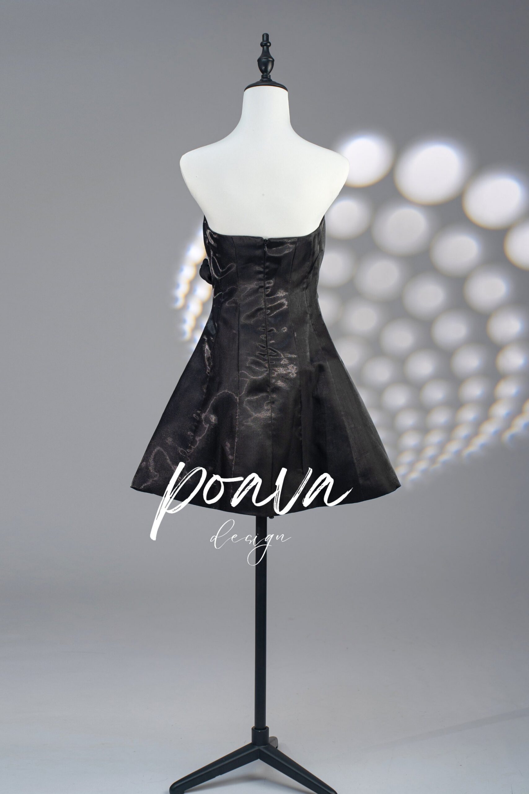 SATIN FLOWER MINI DRESS, BLACK, COCKTAIL