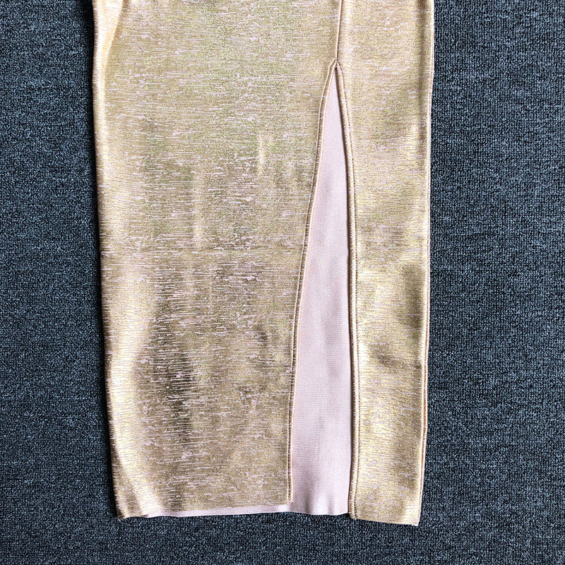GOLD SLIT BACKLESS SLIP MAXI DRESS FOR PARTY