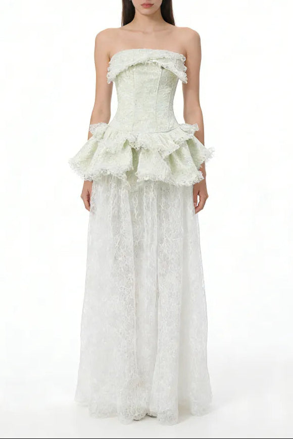 TIFFANY STRAPLESS LACE MAXI DRESS GREEN