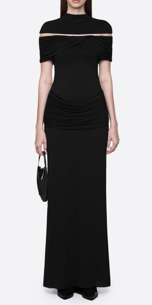 megan ruched Knit patchwork maxi dress in black megan ruched Knit patchwork maxi dress in black