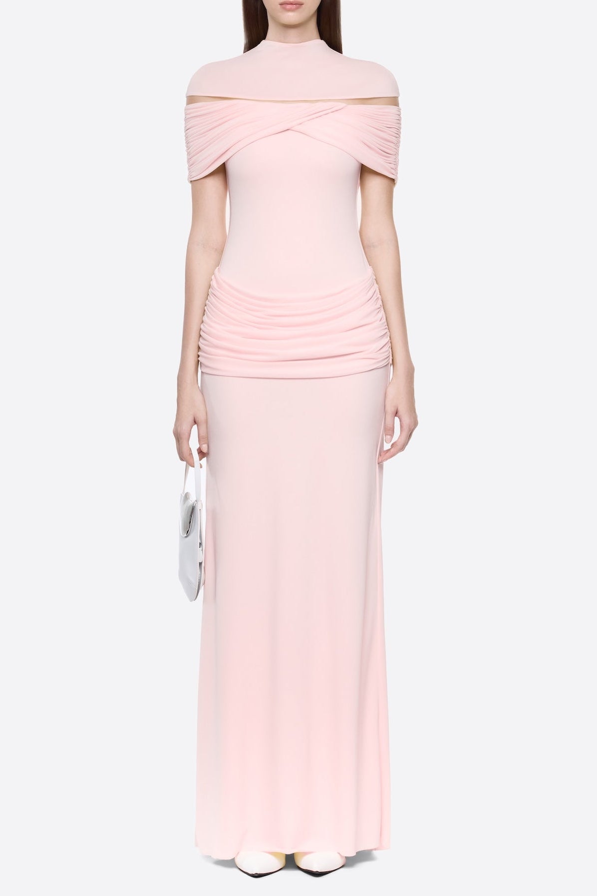 MEGAN RUCHED PATCHWORK MAXI DRESS IN PINK