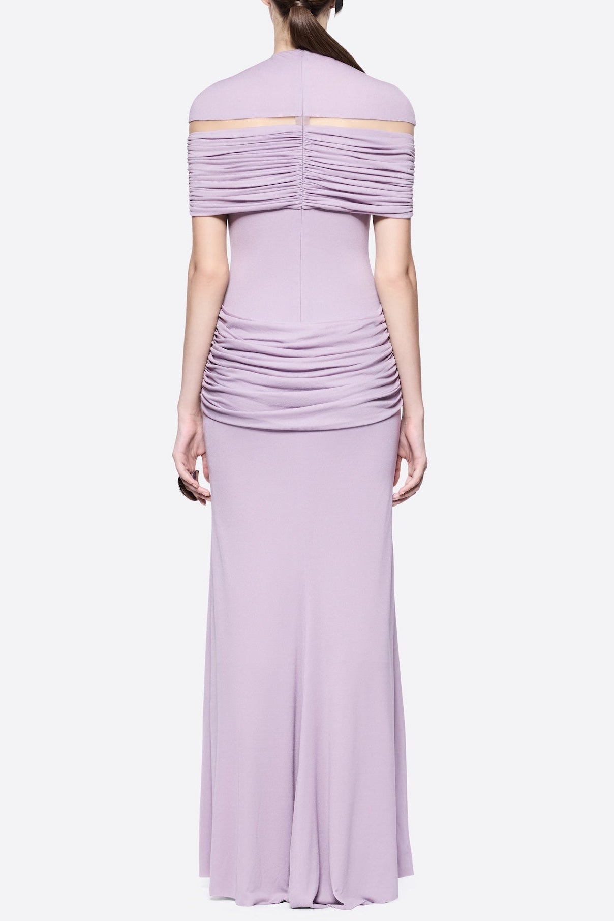 MEGAN RUCHED KNIT PATCHWORK PURPLE MAXI DRESS