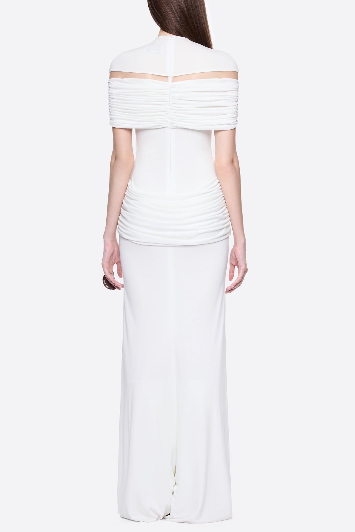 MEGAN RUCHED WHITE KNIT MAXI DRESS
