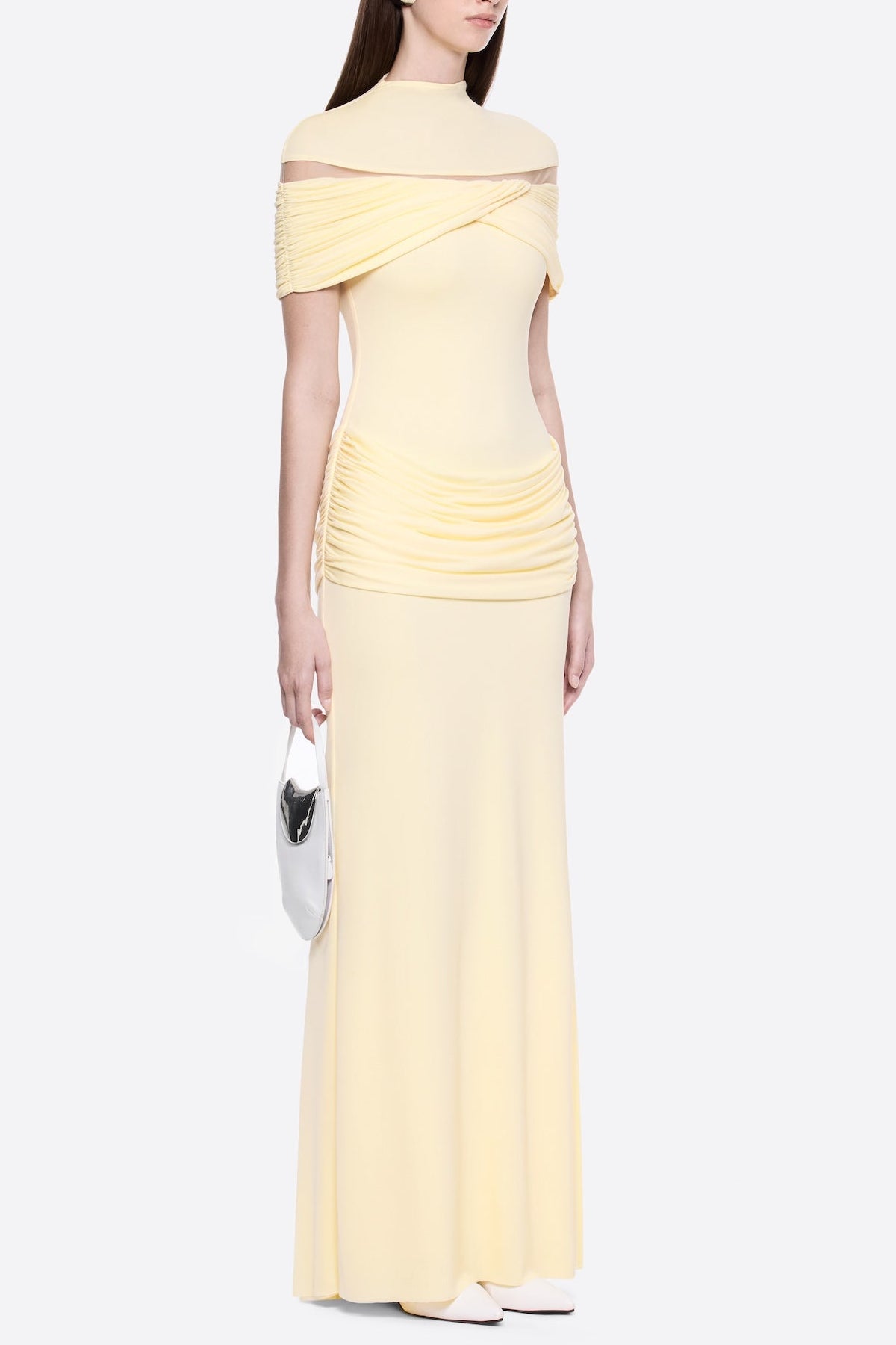 MEGAN RUCHED KNIT YELLOW MAXI DRESS