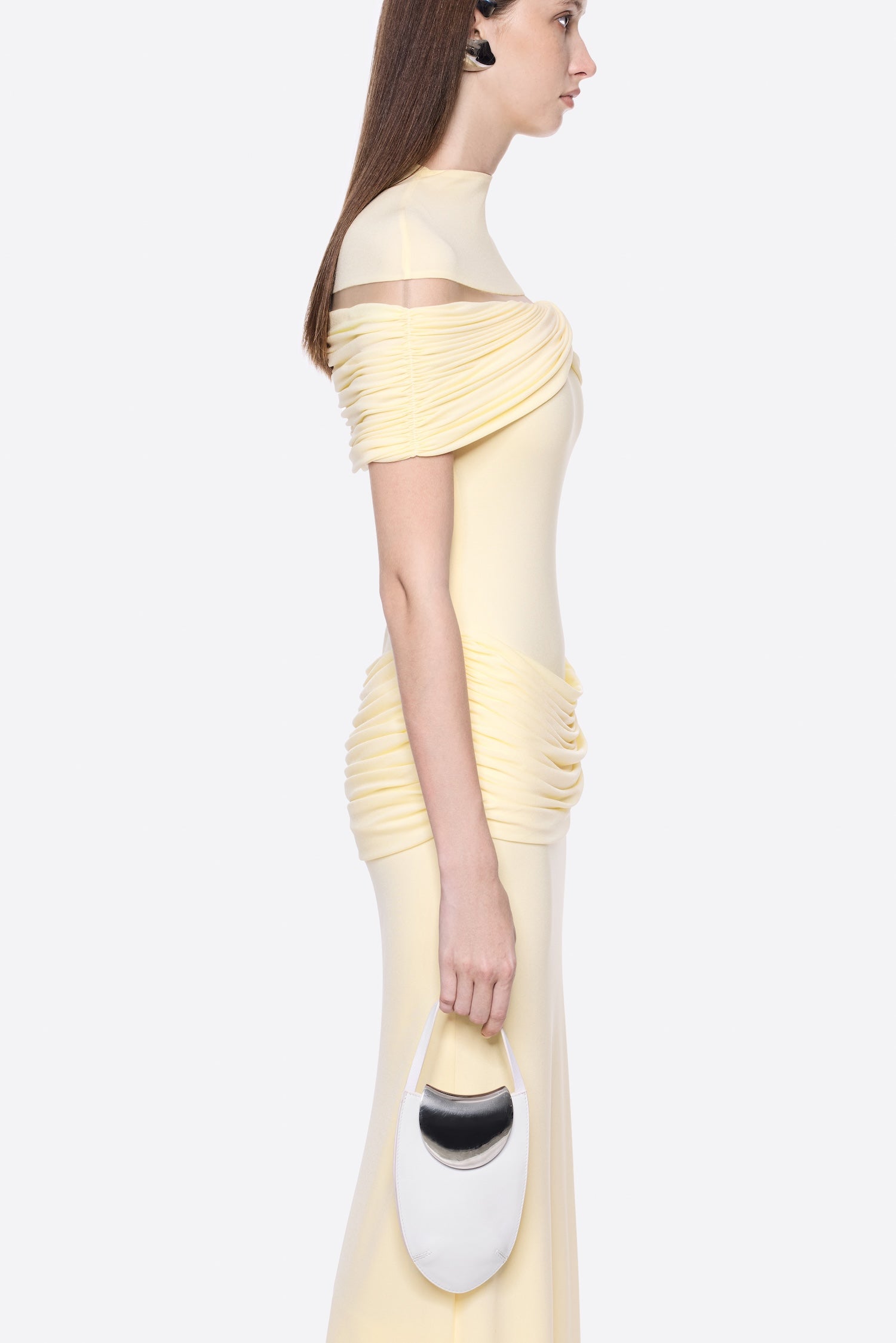 MEGAN RUCHED KNIT YELLOW MAXI DRESS
