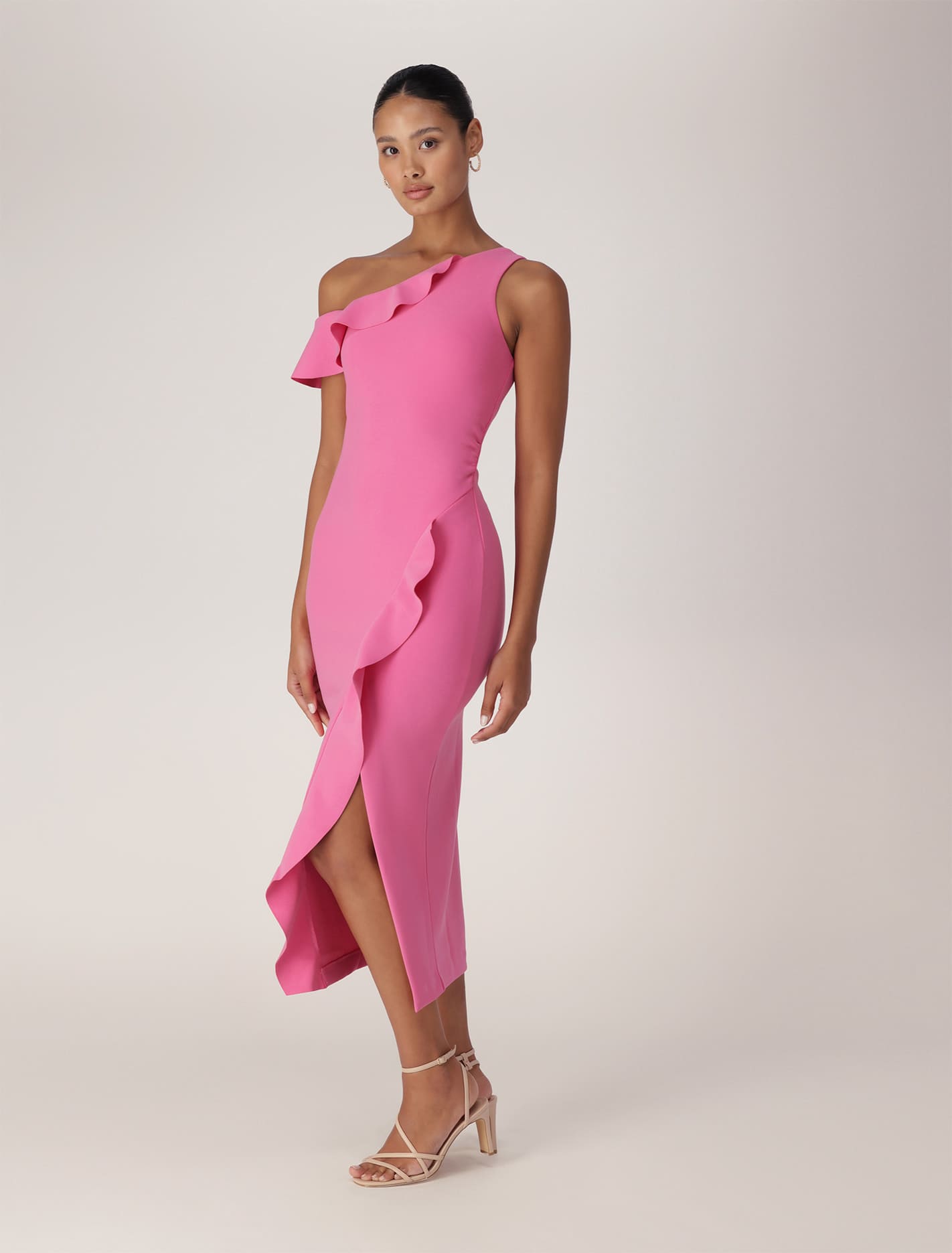TYRA ONE SHOULDER RUFFLE BODYCON COCKTAIL DRESS