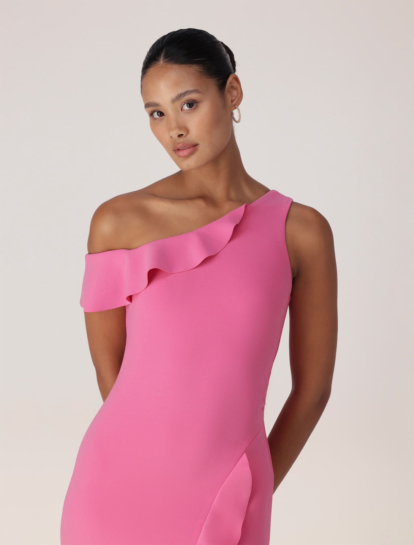 TYRA ONE SHOULDER RUFFLE BODYCON COCKTAIL DRESS