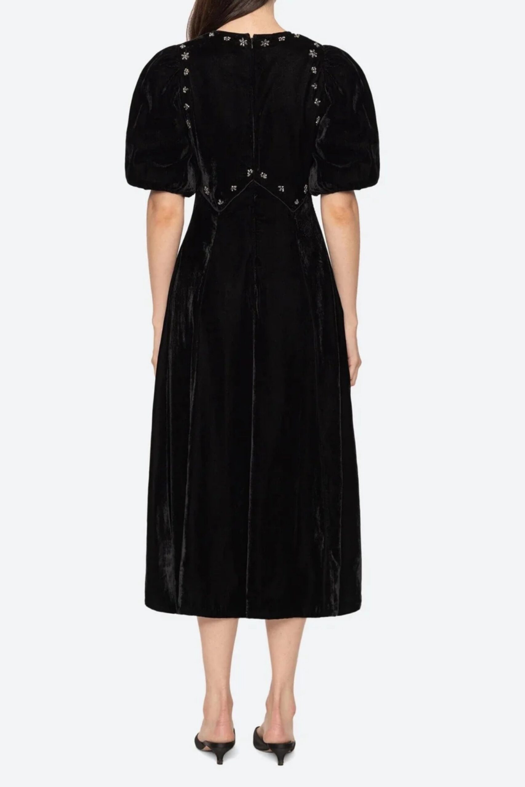 CRYSTAL PUFF MIDI DRESS BLACK, EVENING