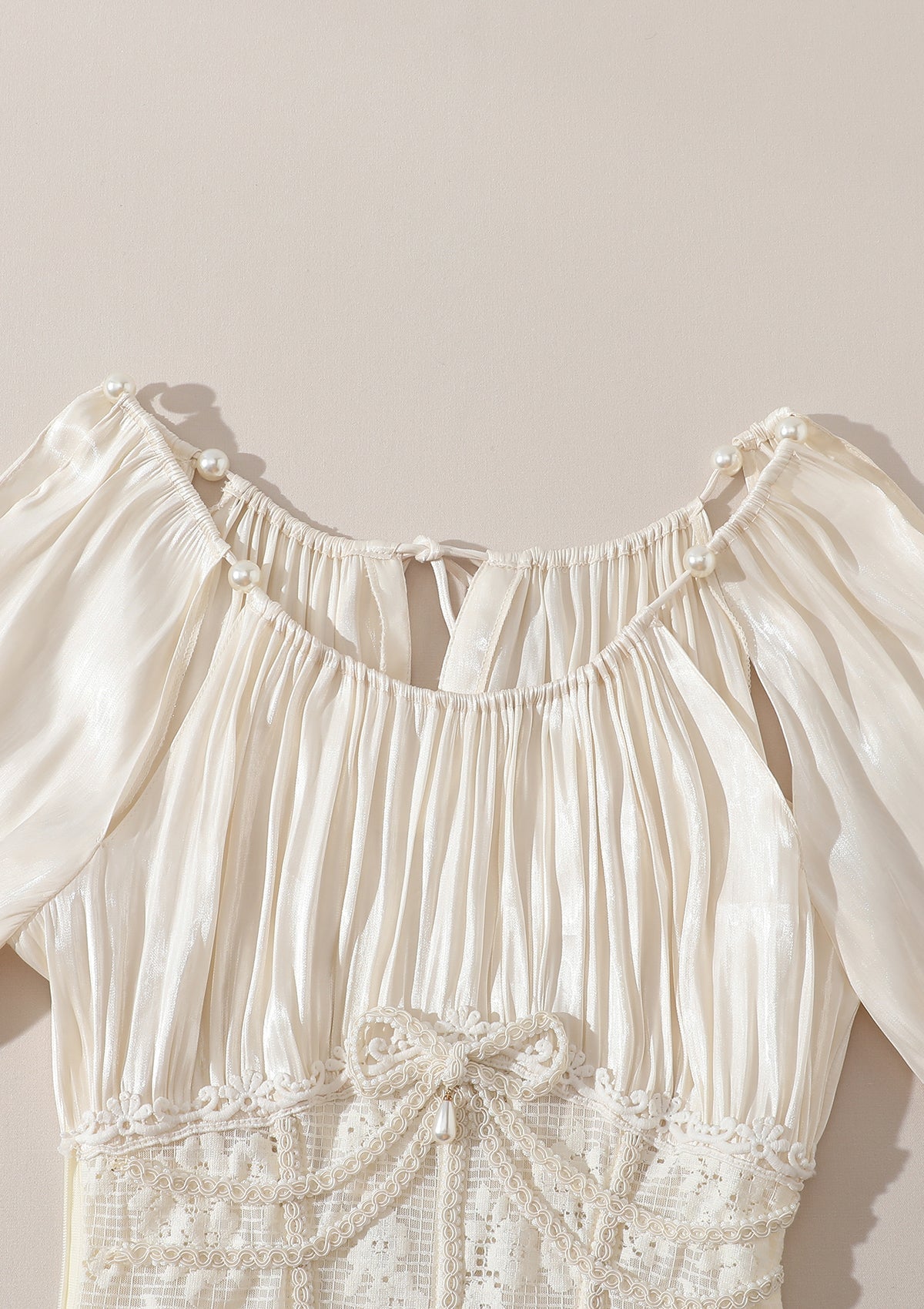 SQUARE NECK PUFF SLEEVE LACE SATIN MAXI DRESS WHITE