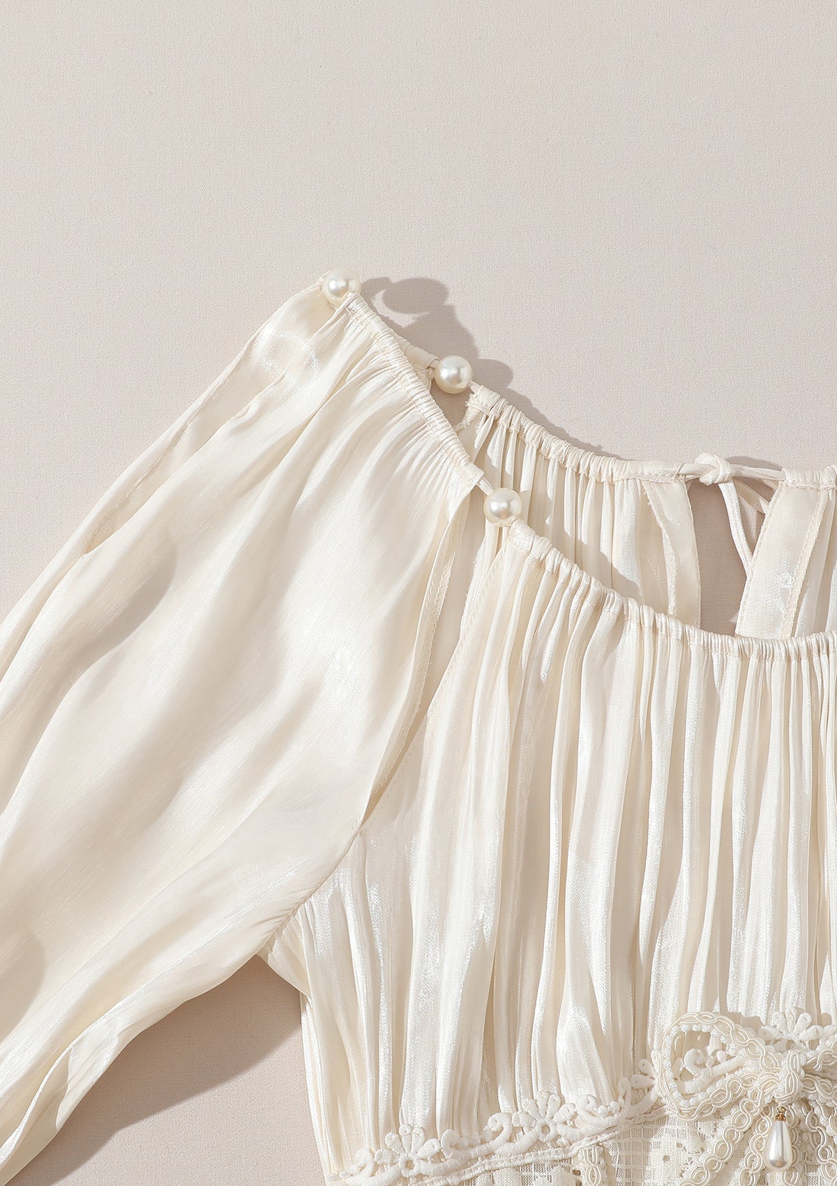 SQUARE NECK PUFF SLEEVE LACE SATIN MAXI DRESS WHITE