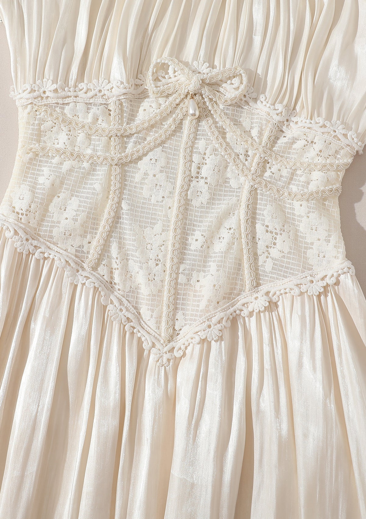 SQUARE NECK PUFF SLEEVE LACE SATIN MAXI DRESS WHITE