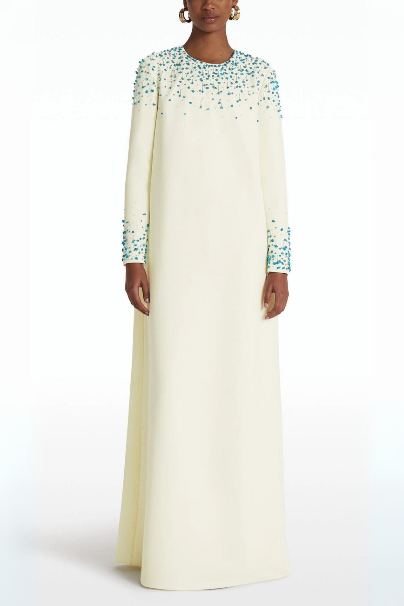 RHINESTONE ROUND NECK MAXI DRESS BEIGE