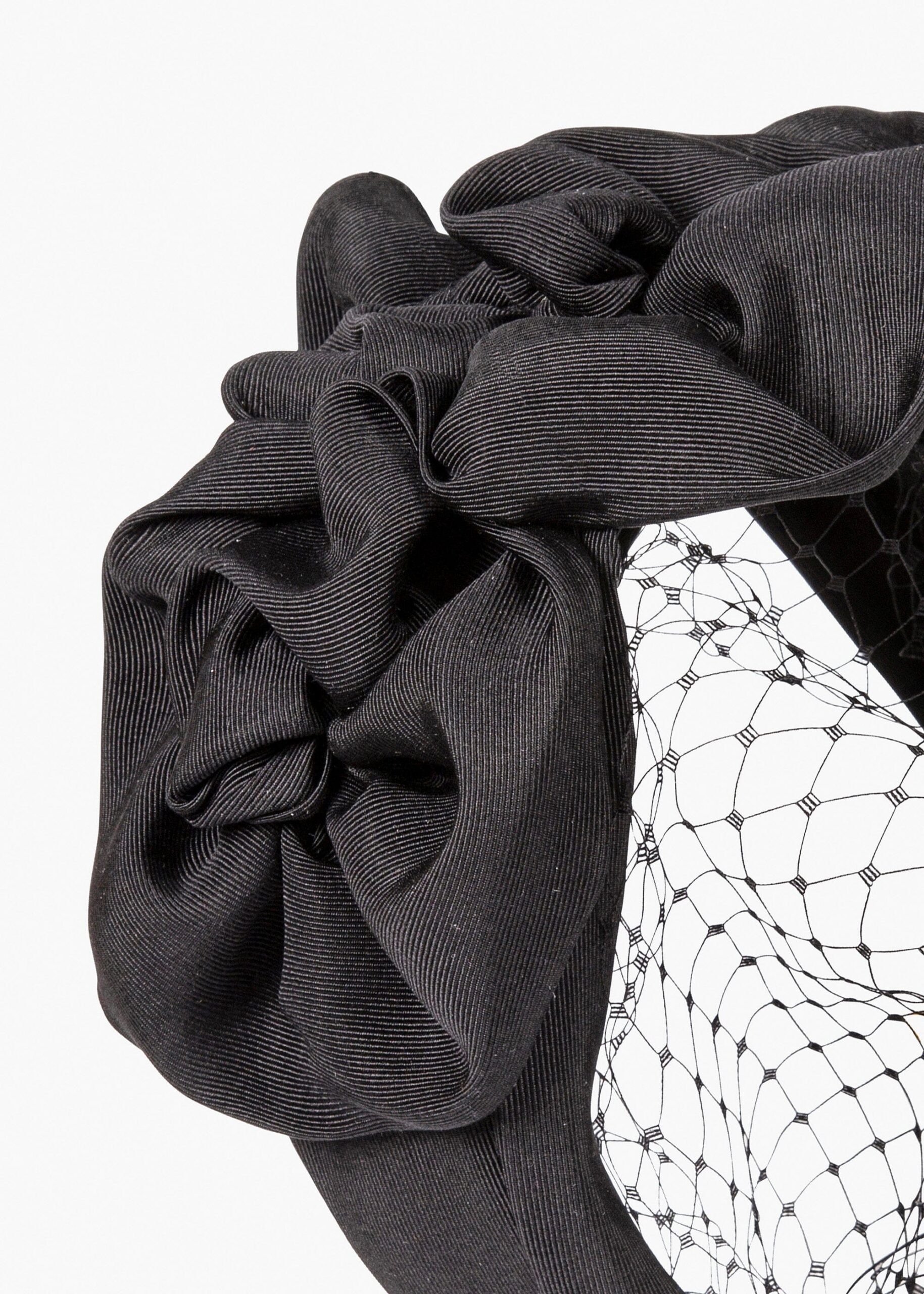 TRIPLE ROSETTE VEIL HEADPIECE BLACK WEDDING ELEGANT