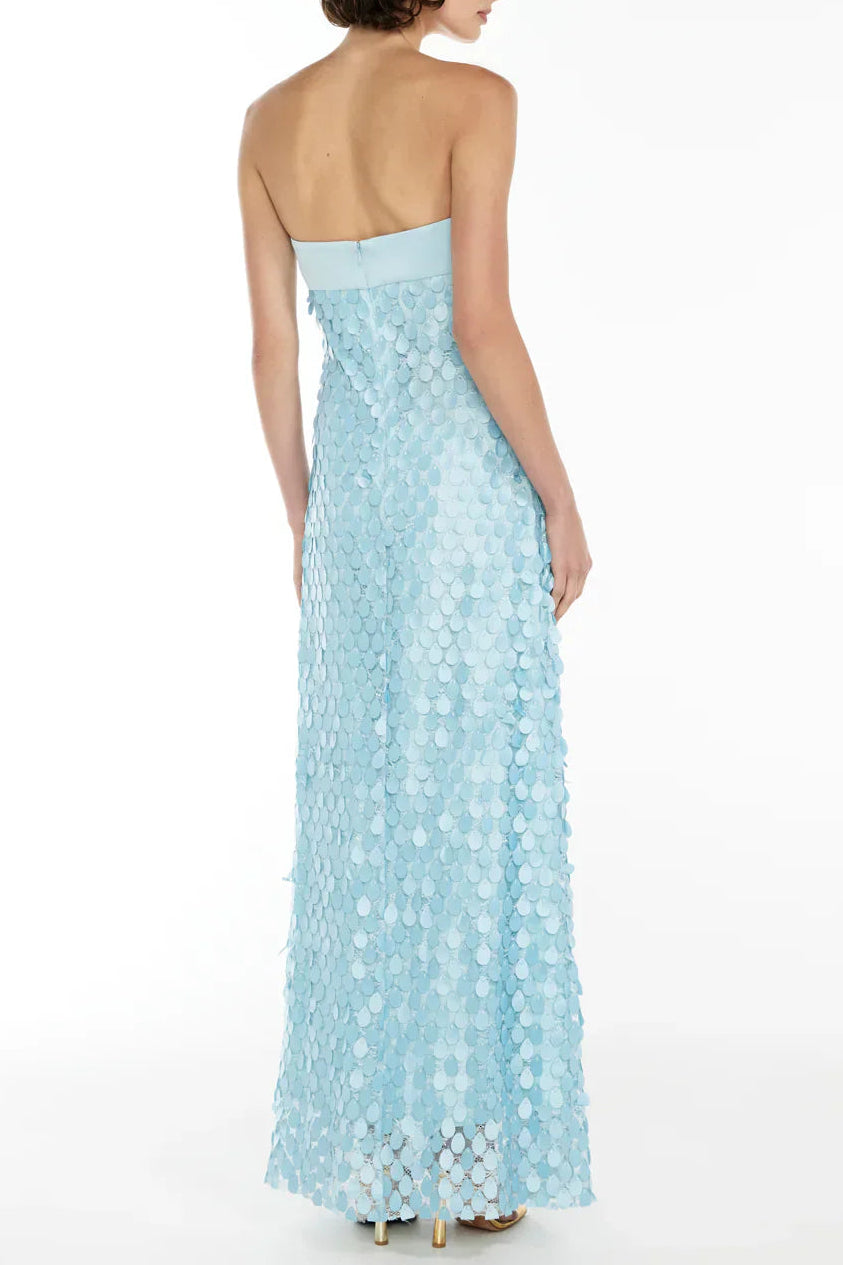 IRIS LACE SEQUIN BACKLESS MAXI DRESS - BLUE