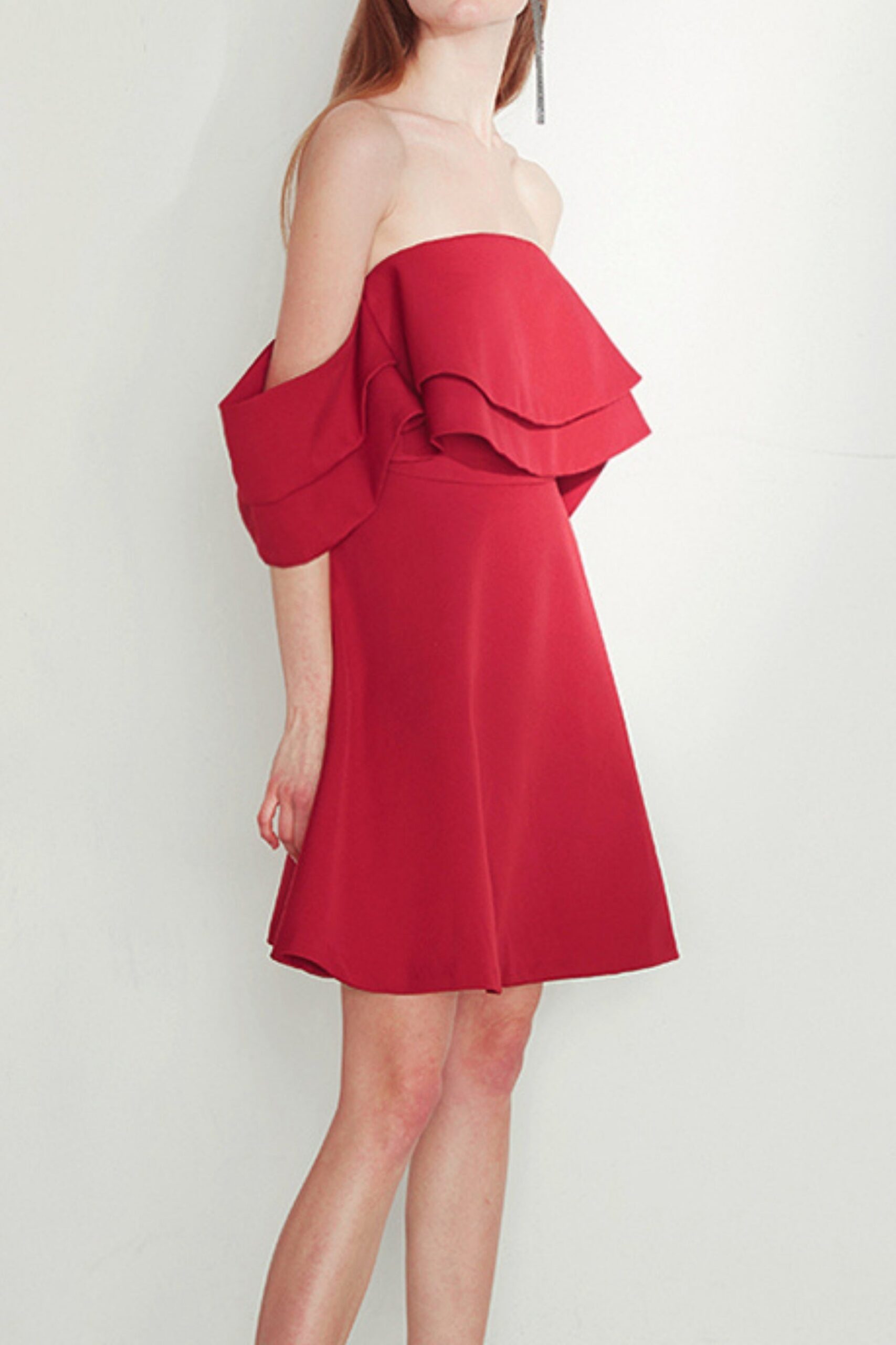RUFFLE SLEEVELESS RED MINI DRESS FOR PARTY
