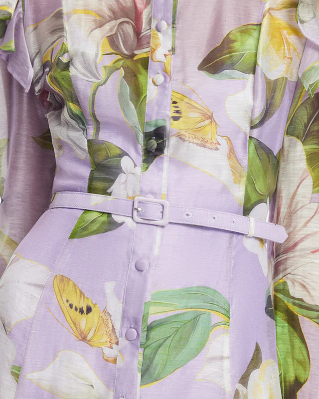 BUTTERFLY SLEEVE LILAC MIDI DRESS, FLORAL PRINT, WEDDING GUEST