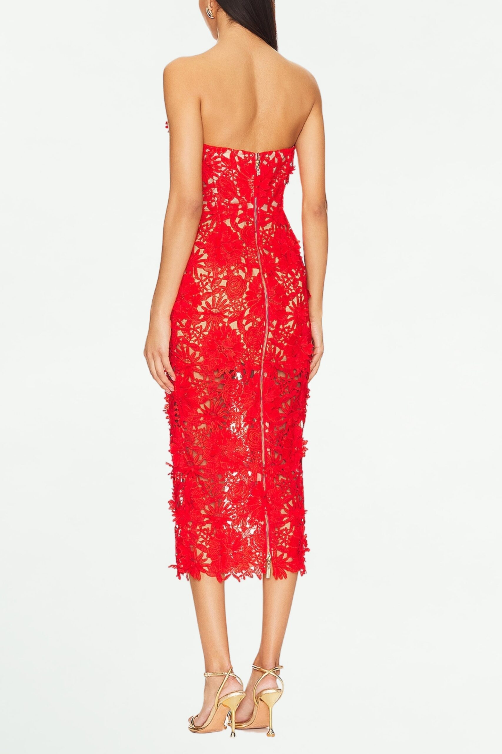 RED OFF-SHOULDER FLORAL MIDI DRESS FOR PARTIES
