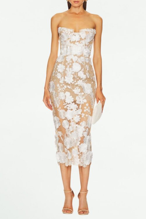 STRAPLESS JASMINE MIDI DRESS FOR WEDDING GUEST