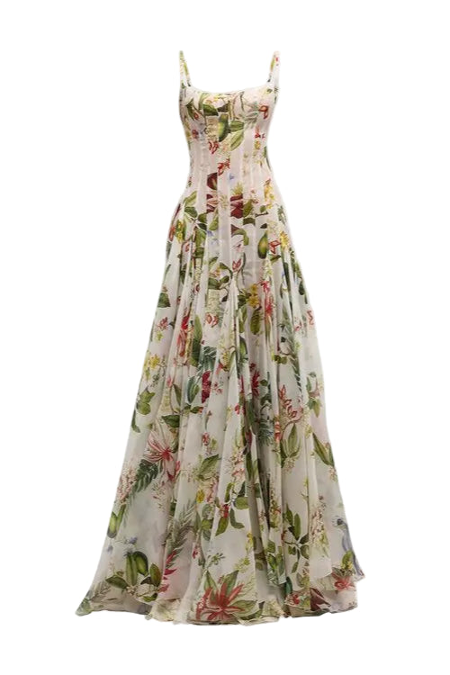 MULTICOLOR FLORAL PRINT GAZAR MAXI GOWN