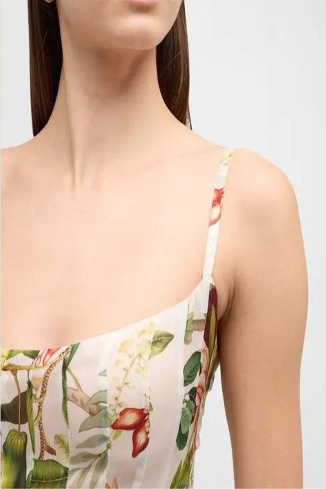 MULTICOLOR FLORAL PRINT GAZAR MAXI GOWN
