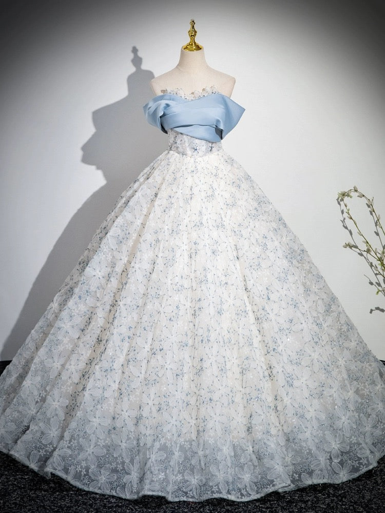 A-LINE OFF-SHOULDER TULLE LACE BLUE COCKTAIL DRESS