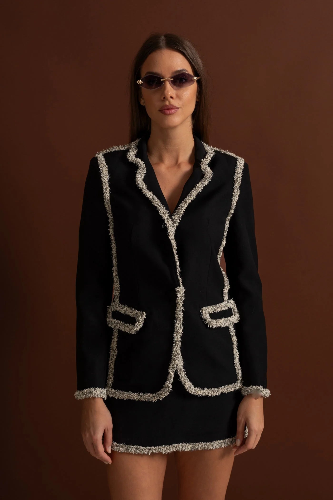 JUNE TWEED BLAZER MINI SKIRT SET – BLACK