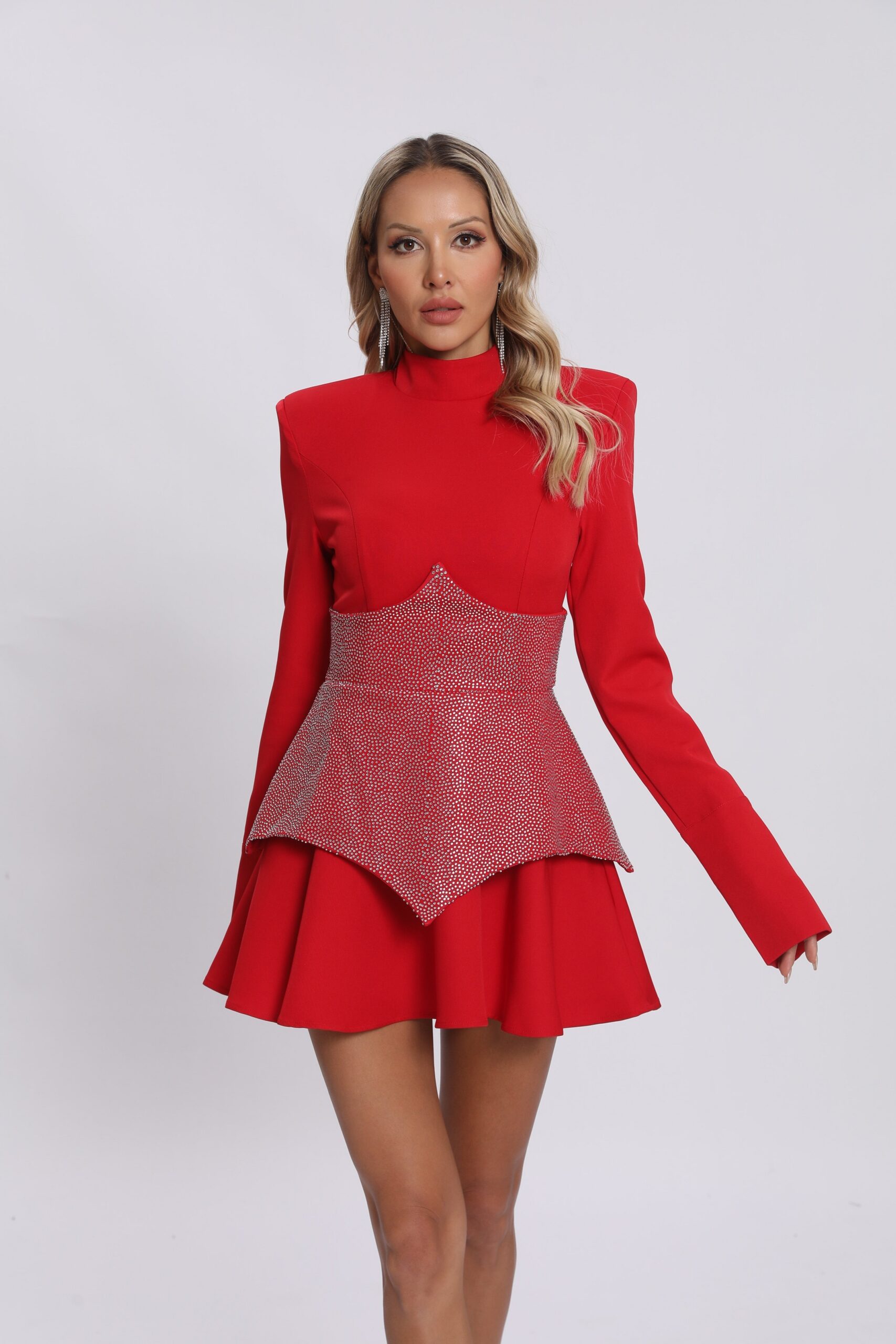 KEILANI RED LONG SLEEVE MINI BODYSUIT