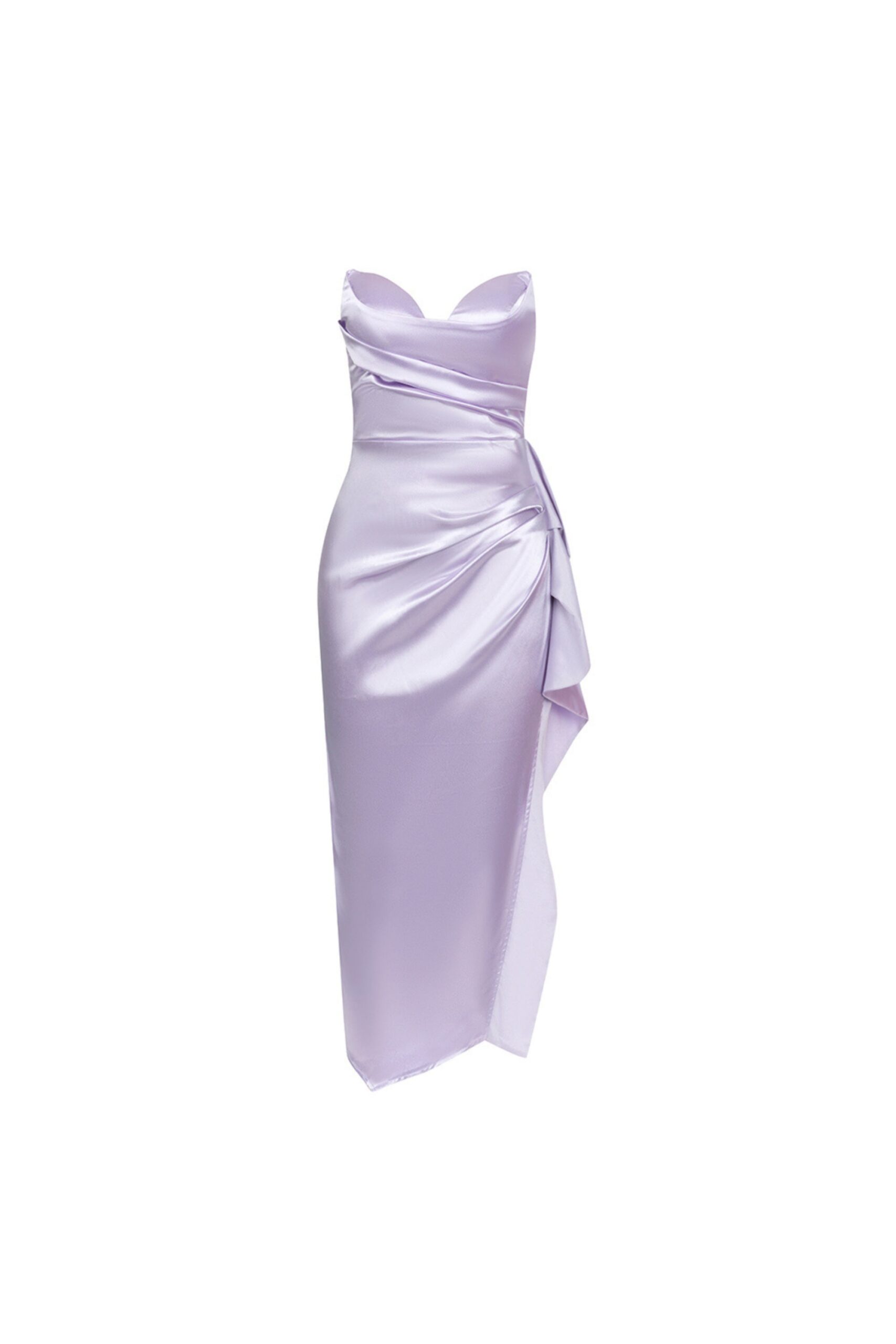 STRAPLESS RUFFLE MIDI DRESS PURPLE WEDDING GUEST