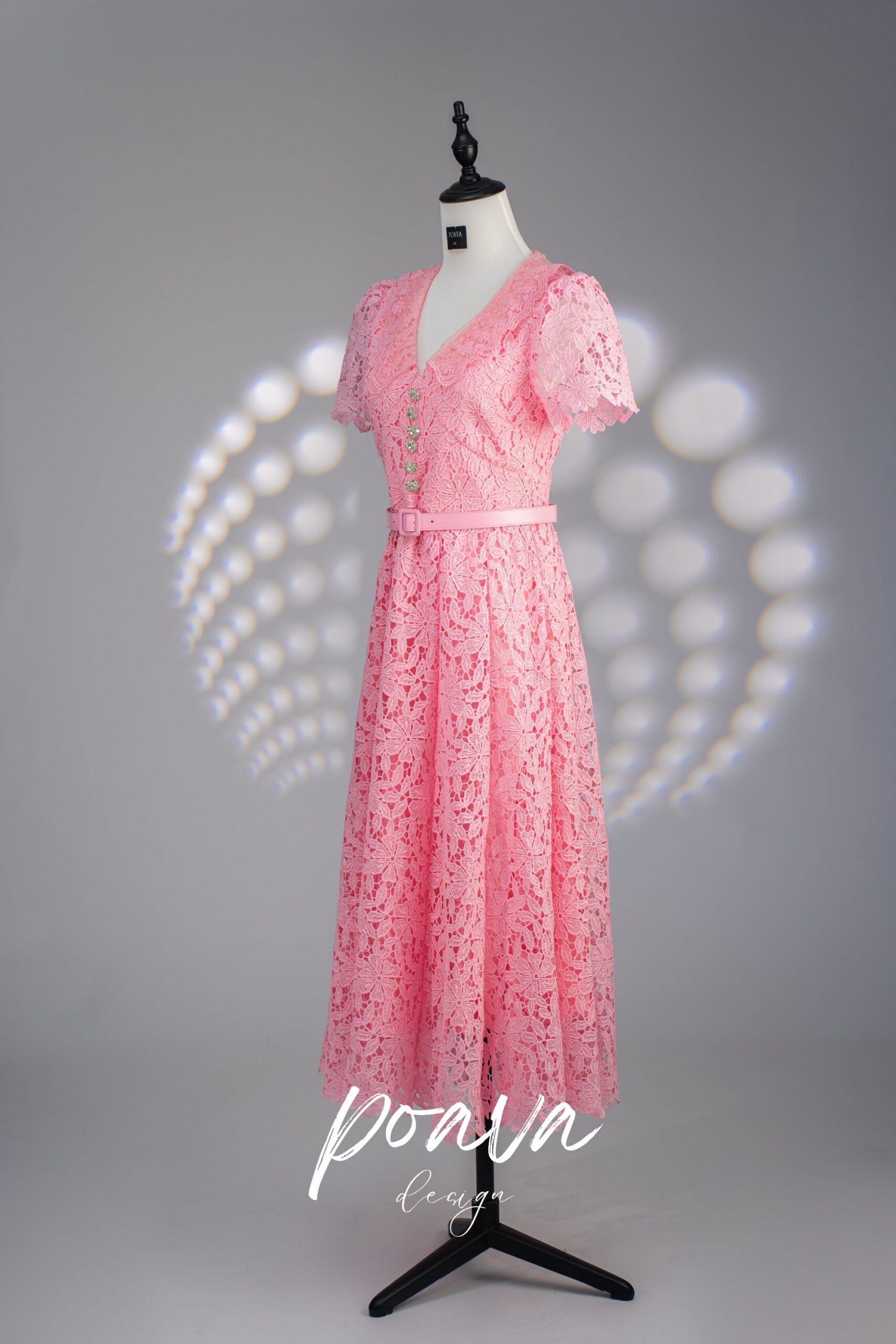 LACE FLORAL MIDI DRESS PINK WEDDING GUEST