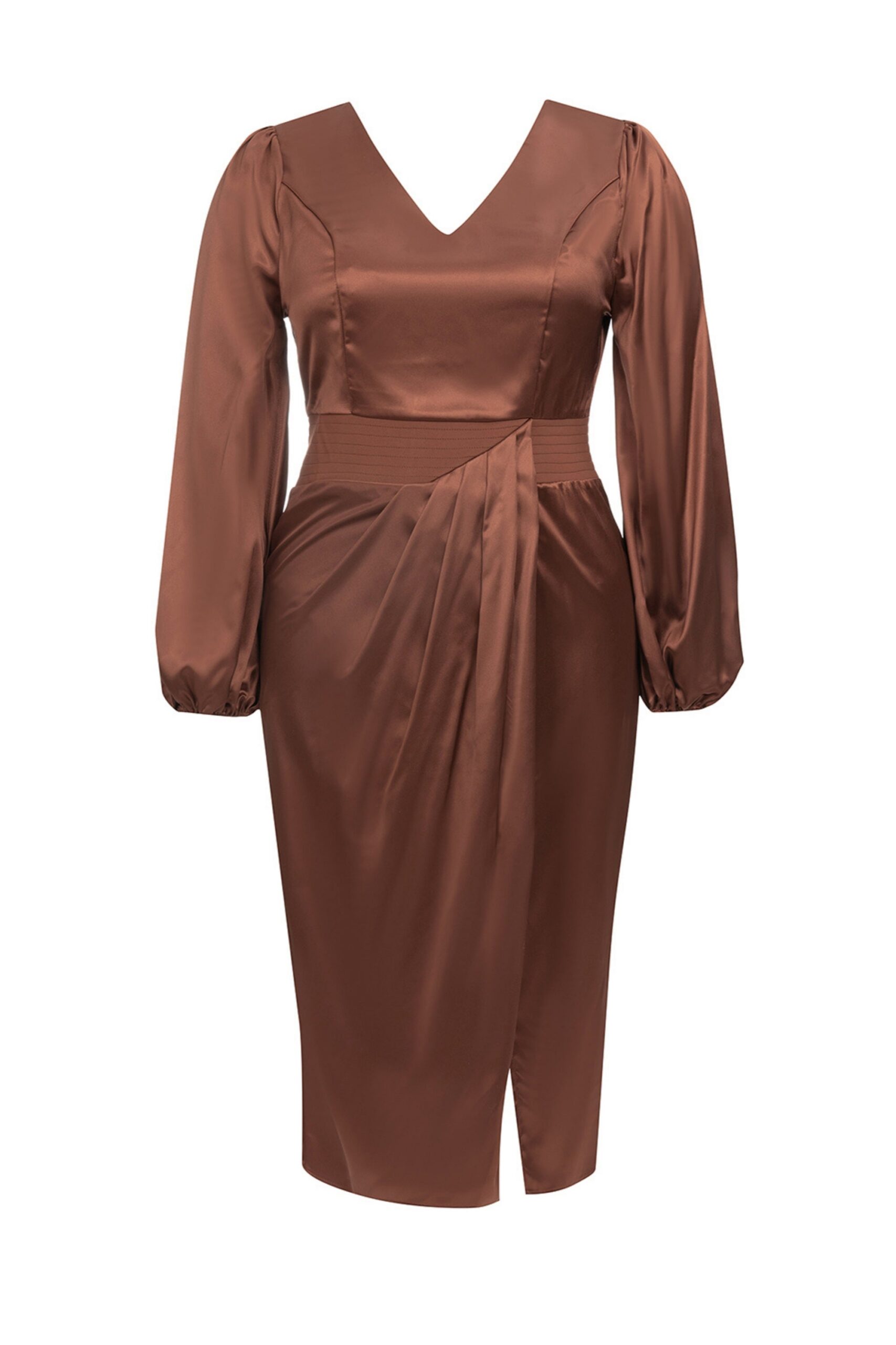 SATIN PUFF SLEEVE BRONZE MAXI DRESS