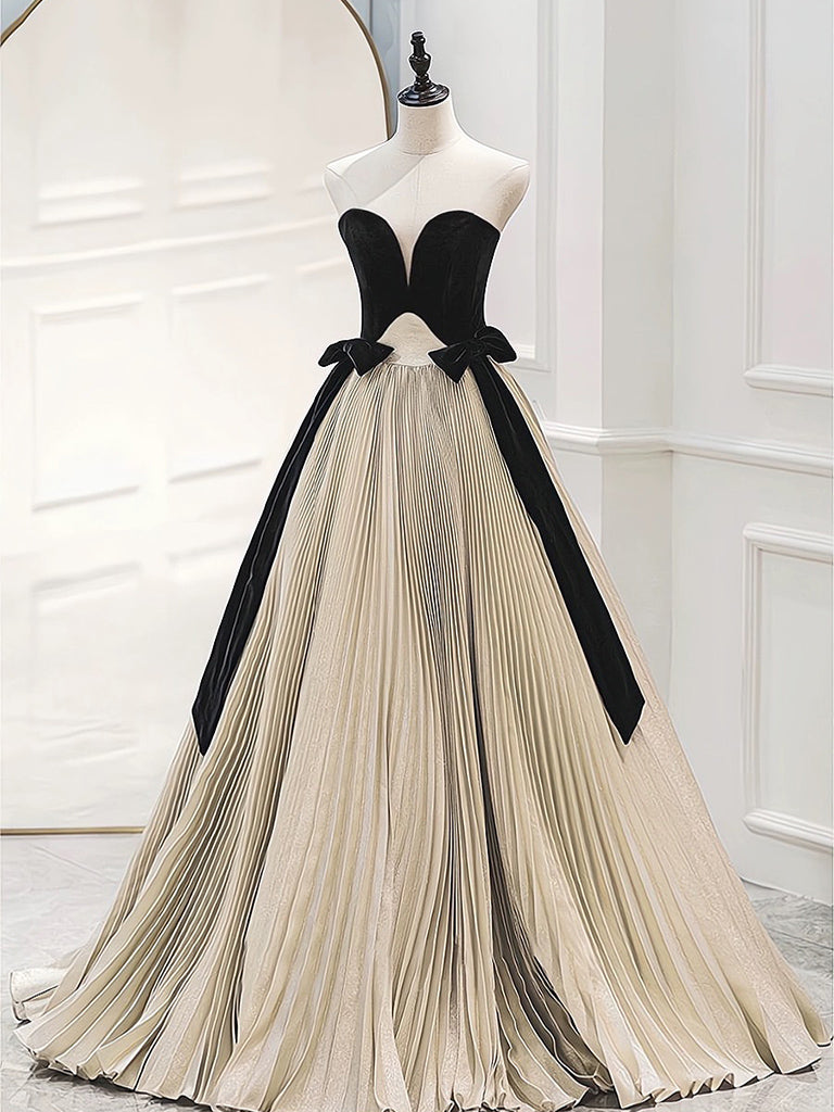 A-LINE VELVET CHAMPAGNE SATIN FORMAL DRESS